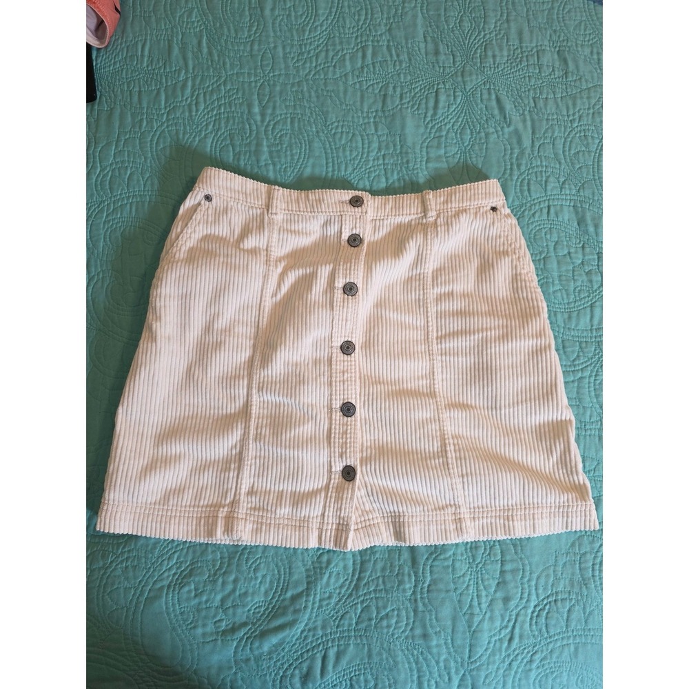 Abercrombie & Fitch White Corduroy Button Front Mini Skirt Size Medium Cotton